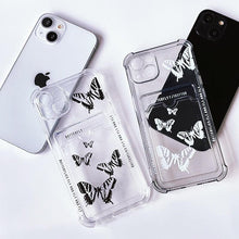 Load image into Gallery viewer, Transparent Butterfly Pattern Case For iPhone 14 Plus 13 12 11 Pro Max X XR XS Max Soft Card Slot Pocket Holder Wallet Cover Cute Butterfly Glitter Clear Phone Case Protective Cover With Card Holder