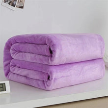 Load image into Gallery viewer, 230GSM Coral Fleece Flannel Blankets For Beds Solid Blue Pink Soft Warm Thin Bedspread Sofa Cover Faux Fur Plaid Blanket