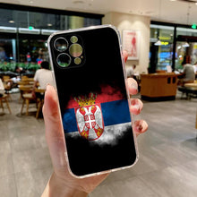 Load image into Gallery viewer, Flag of Serbia Serbian Phone Case Transparent For iphone 13 12 11 14 Pro Max Mini X XR XS 7 8 plus 13 14 Pro max phone Covers Flag Silicone Case For iphone