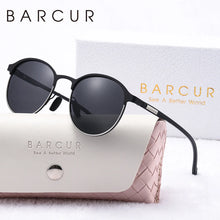 Load image into Gallery viewer, BARCUR Retro Polarized Fashionable Women’s Sunglasses – Elegant Black Circular Metal Frame UV400 Protection Stylish Travel Eyewear with Personalized Gift Packaging for Summer Days Girls and Women