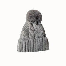 Load image into Gallery viewer, New Winter Twist Knitting Hat For Women Fur Pompom Thick Plush Cap Beanie Solid Color Ladies Warm Ski Snow Skullies Beanies