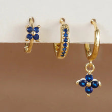Load image into Gallery viewer, 3PCS Zircon Flower Dangle Earrings – Orange & Blue Stainless Steel Set