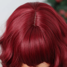 Load image into Gallery viewer, Short Wavy Wine Red Synthetic Wigs for Women Curly Lolita Wigs With Bangs Shoulder Length Wigs Natural Looking Daily Cosplay