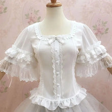 Load image into Gallery viewer, New Half Flare Sleeve Women's White Blouse Sweet Square Collar Button Down Shirt by Yiliya