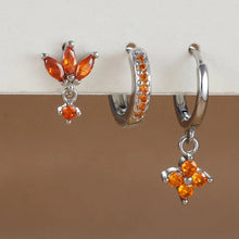 Load image into Gallery viewer, 3PCS Zircon Flower Dangle Earrings – Orange & Blue Stainless Steel Set