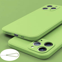 Load image into Gallery viewer, Square Silicone Case for IPhone 13 Pro Max 12 Mini Full Protector Silicone Ultra-Thin Shockproof Case Soft Scratch-Resistant Microfiber Lining Cover With Strap