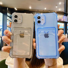 Load image into Gallery viewer, Simple Clear Silicone Wallet Case for iPhone 14 13 12 11 Pro XS Max X XR Shockproof Lens Protection Card Cover Shockproof Soft Bumper Clear Case Classic Stylish Case