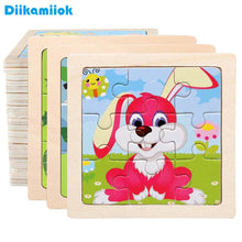 Load image into Gallery viewer, 11cm/4.33in Kids Wooden Jigsaw Puzzle Games Cartoon Animal Vehicle Pattern Children Montessori Educational Toys
