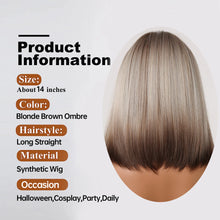 Load image into Gallery viewer, Short Straight Synthetic Wigs for Women Blonde to Brown Ombre Bob Wigs with Bangs Daily Cosplay Party Heat Resistant Fake Hair