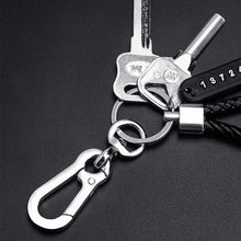 Load image into Gallery viewer, Trendy DIY Mobile Phone Number Plate Pendant Keychain for Men Punk Simple Woven Leather Rope Anti-lost Car Key Chain Accessories