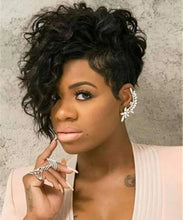 Load image into Gallery viewer, Short Curly Wigs for Black Women Natural Looking Wavy Short Black Wigs with Bangs Side Part Synthetic Hair Fashion Wigs