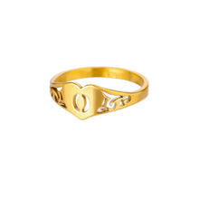 Load image into Gallery viewer, Fashion Hollow Initial Letter Heart Rings For Women Gold Color Stainless Steel A-Z Letter Ring Aesthetic Wedding Jewelry Gift