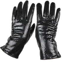 Load image into Gallery viewer, New Snake Print Leather Sheepskin Gloves Women's Fashion High Gloss Velvet Lining Autumn and Winter Warm Driving Gloves