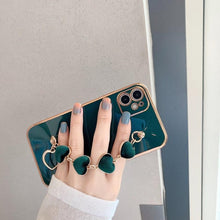 Load image into Gallery viewer, Luxury Women Silicone Phone Case Cover With Wrist Chain Bracelet for iPhone Wristband Bracelet Hand Holder Cover for iPhone 13 12 11 Pro Max plating Case Heart Chain Cases for iPhone 7 8 Plus XR XS Max X