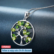 Load image into Gallery viewer, Genuine Peridot Tree Pendant 925 Sterling Silver Chain Diopside Gemstone Classic Style Fine Jewelry for Women's Birthday Gift