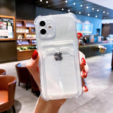 Load image into Gallery viewer, Transparent Card Slot Holder Case For iPhone11 13 12 Pro Max X XS XR Max 8 Plus Clear Shockproof Soft Wallet Cover Clear Case with Card Slot Slim Fit Shockproof Soft Protective Case