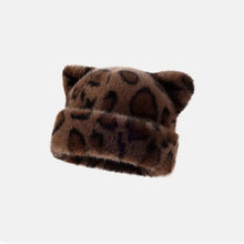 Load image into Gallery viewer, Leopard print plush teddy bear hat for women, sweet and cute, thick and warm, retro and versatile, hooded beanie.