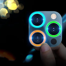 Load image into Gallery viewer, Colorful Design Round Ring Metal Alloy HD Glass For iPhone 13 12 11 Pro Max Camera Lens Protectors Luminous Camera Ring Glass for iPhone11 Pro max 13mini 13pro Protective Film