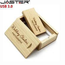 Load image into Gallery viewer, JASTER Wooden Block USB 3.0 Flash Drive Red Wood Pendrive 4GB 8GB 16GB 32GB 64GB 128GB Memory Stick U Disk Gift