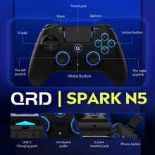 Load image into Gallery viewer, Original QRD Spark N5 Wireless Controller for PS5 PS4 PS3 IOS Android PC Hall 9-color LED lights Vibration effect PS4 Gamepad
