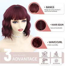 Load image into Gallery viewer, Short Wavy Bob Wigs with Bangs for Women Short Bob Curly Wig Synthetic Hair Wavy Wigs Heat Resistant Fiber Wig