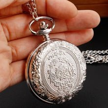 Load image into Gallery viewer, Luxury Silver Quartz Pocket Watch Fashion Necklace Pendant Chain Jewelry Gift Steampunk Clock for Men Women