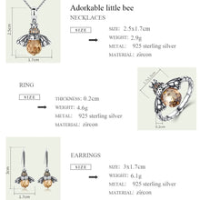 Load image into Gallery viewer, BISAER 925 Sterling Silver Cute Orange Zircon Bee Jewelry Set Pendant Necklace & Stud Earrings & Ring For Elegant Women's Party
