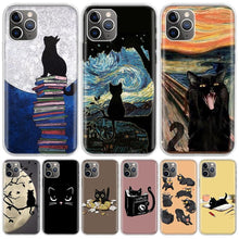 Load image into Gallery viewer, Black Cat Cartoon Cute For Iphone 11 13 14 Pro Max 12 Mini Phone Case X Xs Xr 6 6s 8 7 Plus Se 5 5s Cover Cute Funny Aesthetic Cat Design Pattern Silicone Soft Phone Case