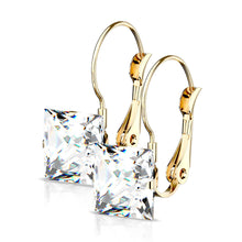 Load image into Gallery viewer, 8mm Princess CZ Stainless Steel Leverback Earrings