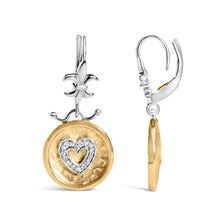 Load image into Gallery viewer, 18K Yellow Gold Plated .925 Sterling Silver 1/8 Cttw Diamond Hammered Finished Medallion Heart Drop and Dangle Earrings (I-J Color, SI1-SI2 Clarity)