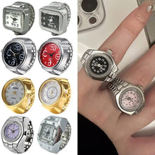 Load image into Gallery viewer, Vintage Punk Finger Watch Mini Elastic Strap Alloy Watches Couple Rings Jewelry Clock Retro Roman Quartz Watch Rings Women Men