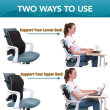 Load image into Gallery viewer, Ergonomic Memory Foam Lumbar Support Cushion – Back Pillow for Office Chair, Car, and Home Use
