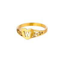 Load image into Gallery viewer, Fashion Hollow Initial Letter Heart Rings For Women Gold Color Stainless Steel A-Z Letter Ring Aesthetic Wedding Jewelry Gift