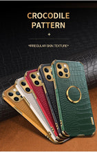 Load image into Gallery viewer, Crocodile Leather Case For iPhone 13 12 Mini Shockproof Magnetic Ring Holder Phone Cover Ultra-thin Soft Crocodile Leather Shockproof Bumper With Ring Bracket Protective Cover for iPhone