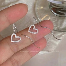 Load image into Gallery viewer, Long Tassel Heart Drop Earrings – Gold & Silver Korean Fashion Jewelry