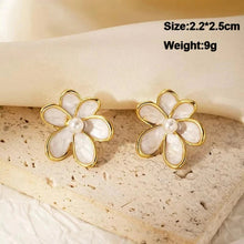 Load image into Gallery viewer, White Flower & Butterfly Dangle Earrings – Acrylic Pearl Heart Jewelry