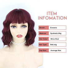 Load image into Gallery viewer, Short Wavy Bob Wigs with Bangs for Women Short Bob Curly Wig Synthetic Hair Wavy Wigs Heat Resistant Fiber Wig