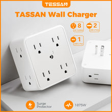 Load image into Gallery viewer, TESSAN Multi Outlet Splitter with 8 AC Outlets & 3 USB (1 USB C) Surge Protector Multi Outlet Extender for Home Office Dorm