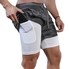 Load image into Gallery viewer, Men’s 2-in-1 Camo Running Shorts — Quick-Dry Gym Fitness Training Shorts with Inner Compression Layer for Summer Workouts