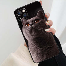 Load image into Gallery viewer, Beautiful Grey British Shorthair Cat Case For iPhone 12 13 Mini 13 11 12 14 Pro Max XS X XR 6S 7 8 Plus SE 2020 Silicone Cover Silicone Soft Black Moon Smooth Print Design