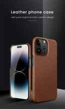 Load image into Gallery viewer, Genuine Leather Phone Case for iPhone 13 14 Pro Max 12 Mini 12 Pro Max Back Cover Neon Orange Silicone Phone Cover Wireless Charging Compatible Shockproof Protective Case for iPhone