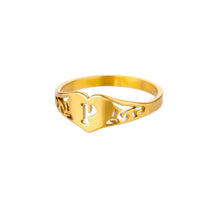 Load image into Gallery viewer, Fashion Hollow Initial Letter Heart Rings For Women Gold Color Stainless Steel A-Z Letter Ring Aesthetic Wedding Jewelry Gift