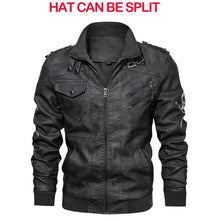 Load image into Gallery viewer, New Men's PU Leather Jackets Autumn Casual Motorcycle Jacket Biker Hooded Jackets Autumn Casual Warm Jacket Men Winter Clothing Jackets Men Black Vintage Motorcycle Jacket With Removable Hood