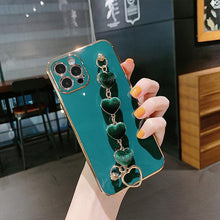 Load image into Gallery viewer, Luxury Women Silicone Phone Case Cover With Wrist Chain Bracelet for iPhone Wristband Bracelet Hand Holder Cover for iPhone 13 12 11 Pro Max plating Case Heart Chain Cases for iPhone 7 8 Plus XR XS Max X