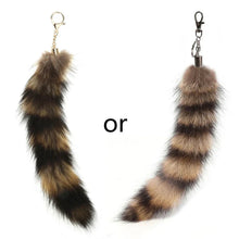 Load image into Gallery viewer, Plush-Fox Tail Keychain Furry Racoon Tail Keyring Keychain 28cm Animal Tail Key-Pendant Pompoms Keyring Holder Bag-Decor