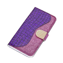 Load image into Gallery viewer, Glitter Leather Case For iPhone 11 12 13 14 Pro XR XS Max Alligator Flip Case Cover For iPhone SE Glitter Matching Texture Horizontal Flip Leather Case with Card Slots & Holder & Wallet Phone Accessories
