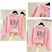 Load image into Gallery viewer, Women’s Feather Print Hoodie – Plus Velvet Loose Sweatshirt for Autumn & Winter Casual Wear