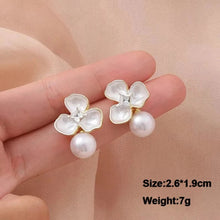 Load image into Gallery viewer, White Flower & Butterfly Dangle Earrings – Acrylic Pearl Heart Jewelry