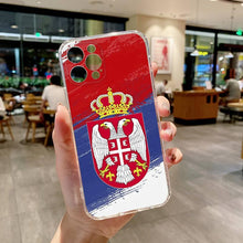 Load image into Gallery viewer, Flag of Serbia Serbian Phone Case Transparent For iphone 13 12 11 14 Pro Max Mini X XR XS 7 8 plus 13 14 Pro max phone Covers Flag Silicone Case For iphone