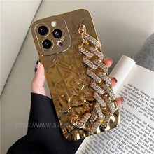 Load image into Gallery viewer, Luxury Gold Plating Electroplated Bracelet Cute Compatible with iPhone Diamond Case Luxury Sparkle Glitter Rhinestone Phone Case For iPhone 14 13 Promax 11 12 Pro Max Mini Xs Max XR 8 7 Plus Mirror Cover